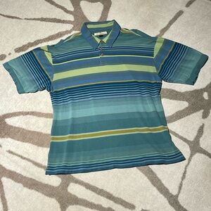 Vintage Tommy Bahama Polo Blue Green Size: L Shirt 75% Silk 25% Cotton CLEAN